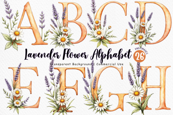 Elevate Your Designs with a Lavender Flower Alphabet PNG Bundle