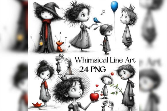 Elevate Your Romantic Designs with Whimsical Valentine Boys Line Art Clipart