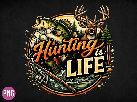 Integrating Hunting is Life Deer Fishing Art PNG into Professional Creative Workflows
