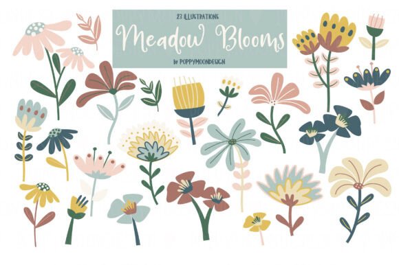 Meadow Blooms Clipart Set: Modern Botanical Designs