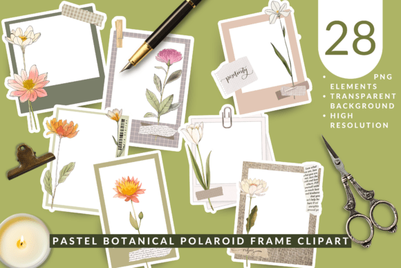 Strategic Visual Storytelling with Pastel Botanical Polaroid Frame Clipart