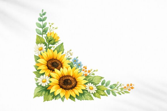 Sunflower Floral Corner PNG Clipart for Designers