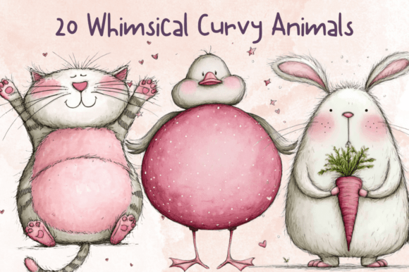 Whimsical Curvy Animals Clipart Set for Creators