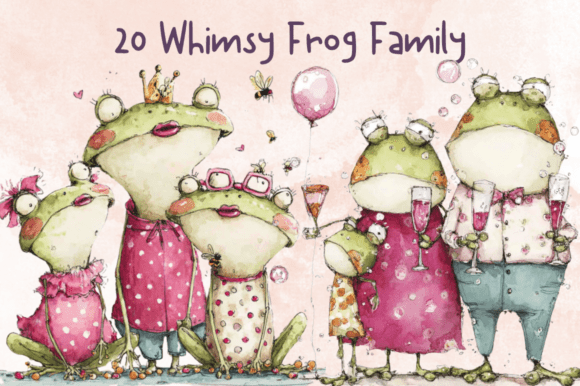 Whimsical Frog Family Clipart Set for Creators