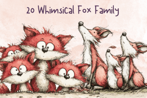 Whimsical Quirky Fox Family Clipart Set